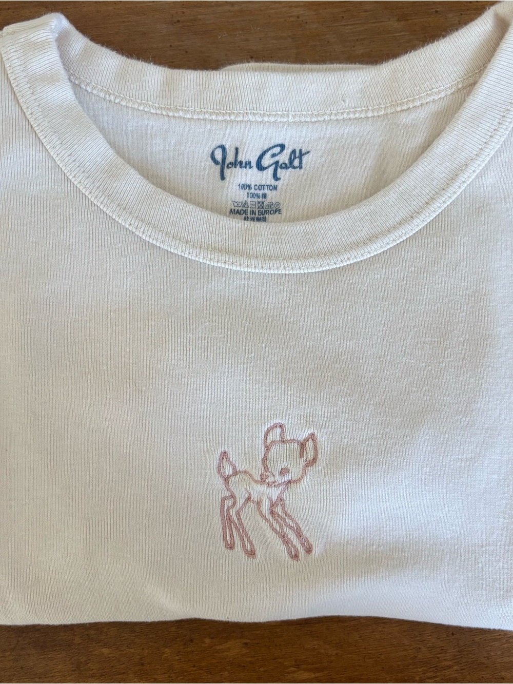 Brandy Melville Cream Tee with Pink Deer Embroidery